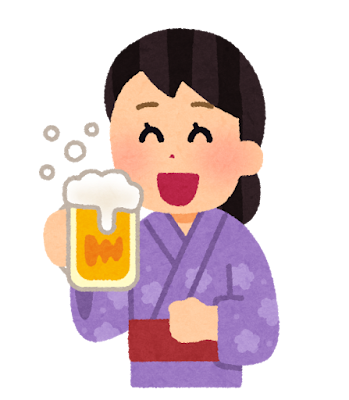 ビールを持った浴衣の女性